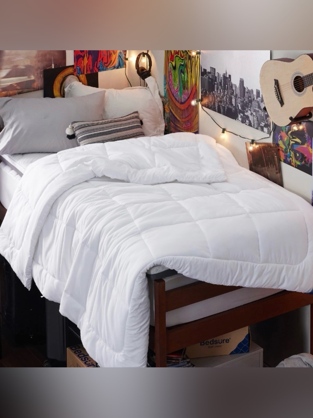 TWIN XL Down Alternative Comforter with 8 Tabs for Duvet Cover - WHITE
